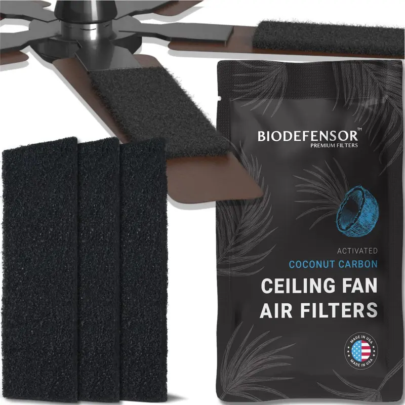 Biodefensor Ceiling Fan Filters, Lightweight, Premium Granular Activated Coconut Shell Carbon - Captures Dust, Odors, Gases, VOCs, Airborne Particles