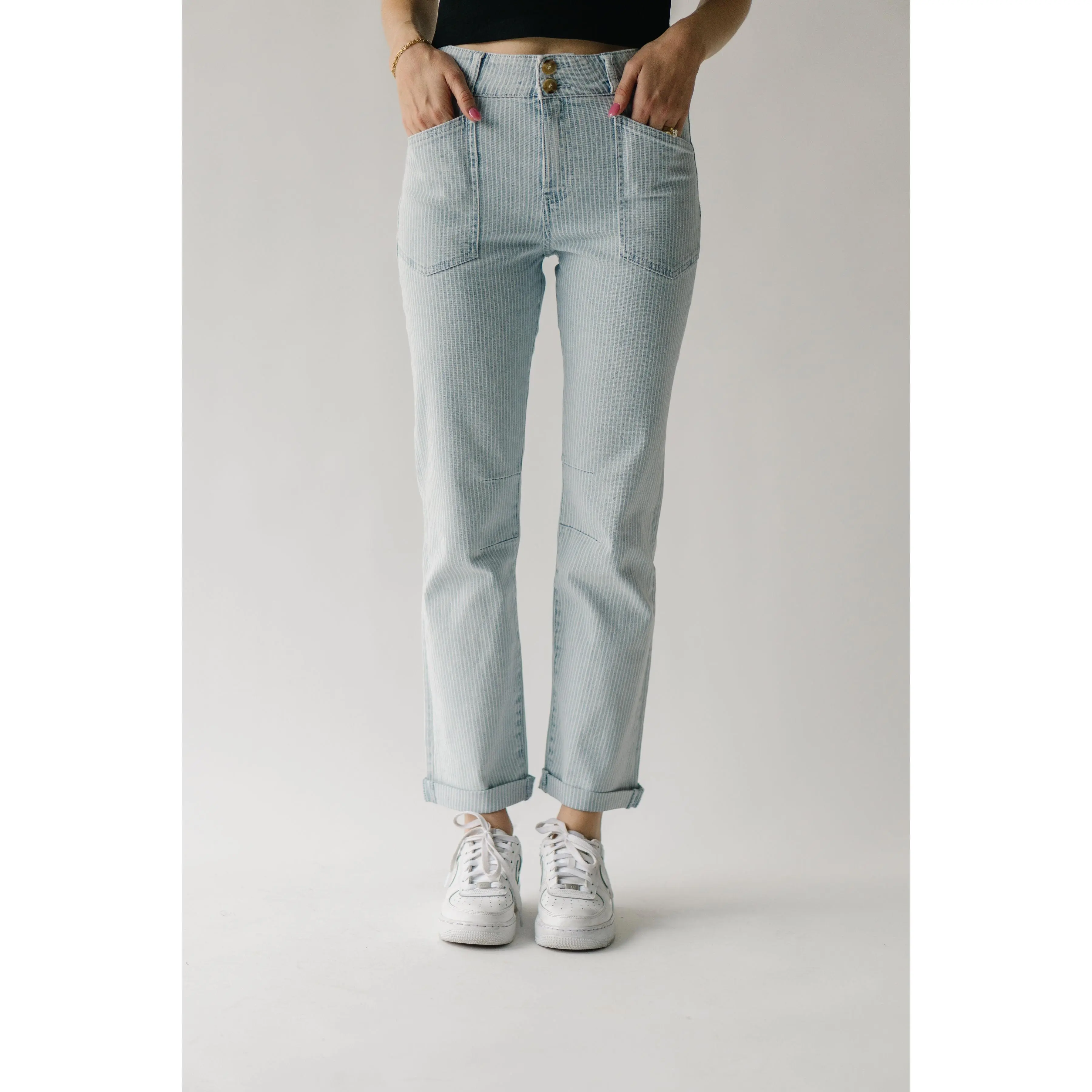 The Mattis Railroad Stripe Straight Jean in Light Blue