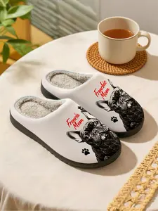 Cute Pet Frenchie "Frenchie Mom" Custom Plush Slippers 1 Pair, Cute Pet Fashion Style, Fleece-Lined for Warmth Locking + Cloud-Like Soft Experience, A Must-Have for French Bulldog Devotees for Home Winter Eye-Catching Outfit!