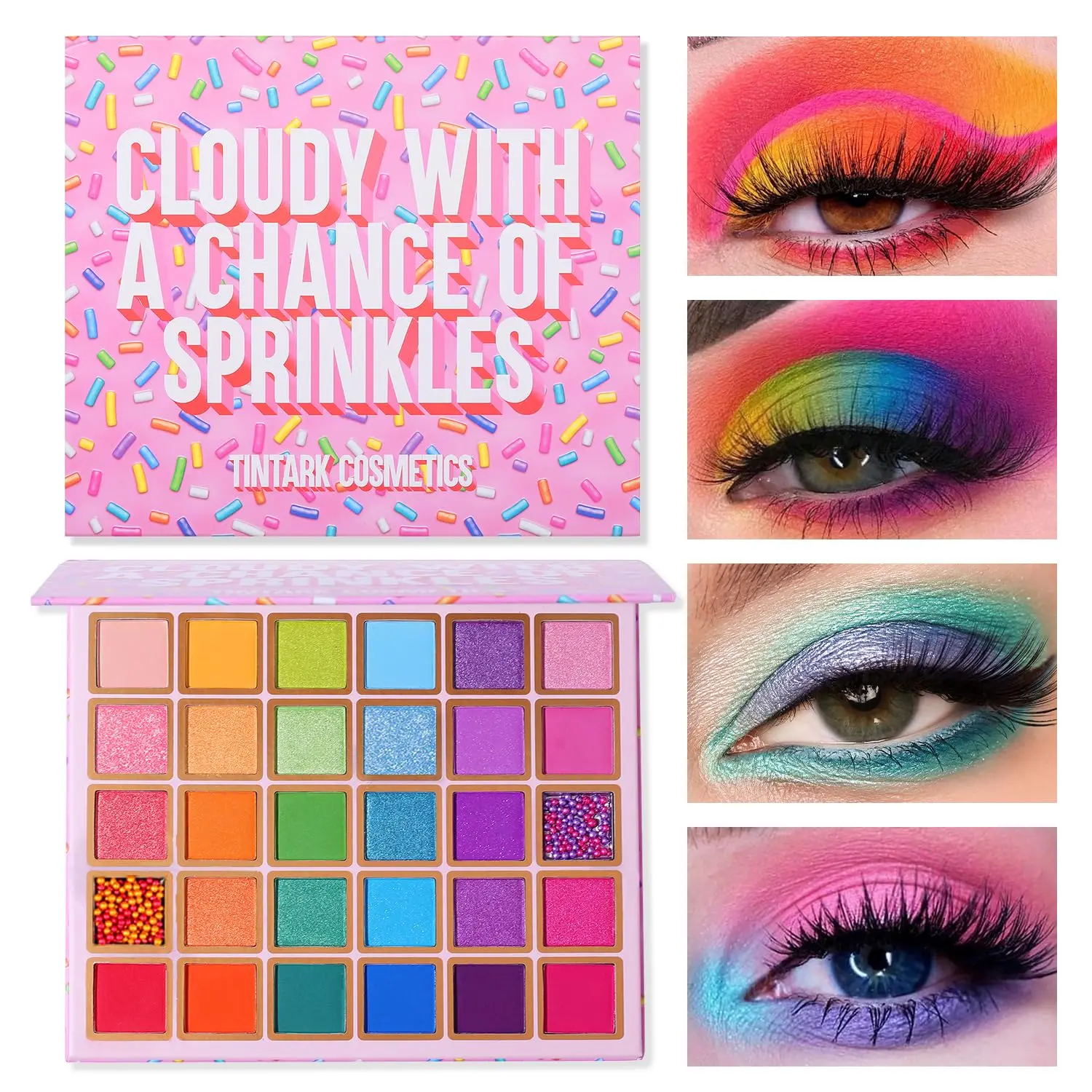 18-Color Eyeshadow Palette with Highlighter, Blendable Powder Makeup in Peachy Pink Tones with Matte, Metallic & Shimmer Finishes, Blends Easily, Multiple Shades, Sparkling, 18-Colour