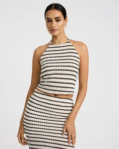 Express Crochet Striped Tie Halter Tank