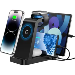 Wireless Charger for iPhone - 5 in 1 Charging Station for Multiple Devices Apple: Fast Wireless Charging Stand Dock for iPhone 17 16e 16 15 14 13 12 Pro Max Apple Watch Airpods : Cell Phones & Accessories