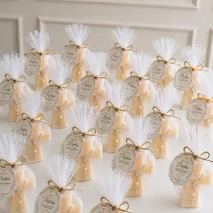 Recuerdo de Bautizo Vela con Cruz y Rosario Personalizable