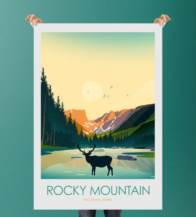 Rocky Mountain National Park  Art Print , Travel Poster, Travel Print National Park Poster