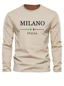 Men's Outdoor Casual Long Sleeve T-Shirt, Round Neck Fleece Lined Warm Base Layer, Polyester Elastane Blend