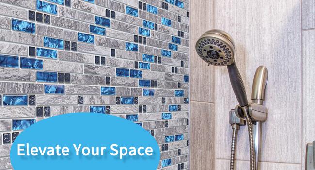 Art3d Glass Decorative Tile for Kitchen & Bathroom Backsplash, Blue/Gray Grout Design, 5-Pack, Easy Installation, Modern Mosaic Accent  Wall Stickers