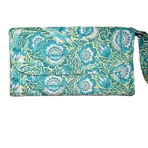 Double Pocket Wallet with Zip Compartment in Teal Floral Design