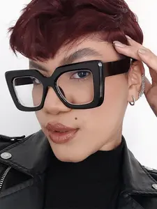 Women's Retro Fashion Thick Frame Metal Hinge Blue Light Blocking Glasses, Transparent Lenses for Computer Reading Gaming TV Phone Use, High Quality Eyewear