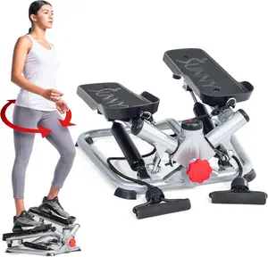 Sunny Health & Fitness Twist Stepper with Resistance Bands, Compact Mini Stair Step Machine for Home Cardio Workout, Adjustable Height Stepper for Indoor Exercise