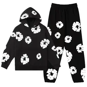 Denim Hoodie Tracksuit 2 Pieces Unisex Y2K Running Clothing Long Sleeve Hoodie Denim Sweatshirt, Denim TersHoodie and Pants