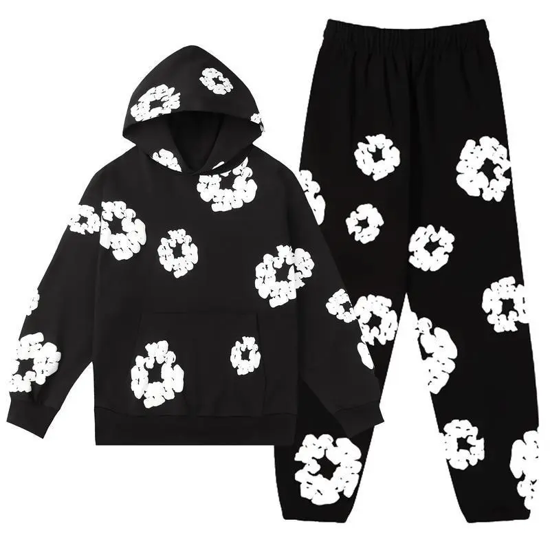 (New)Denim Hoodie Tracksuit 2 Pieces Unisex Y2K Running Clothing Long Sleeve Hoodie Denim Sweatshirt, Denim TersHoodie and Pants,Seamless,sweatsuits