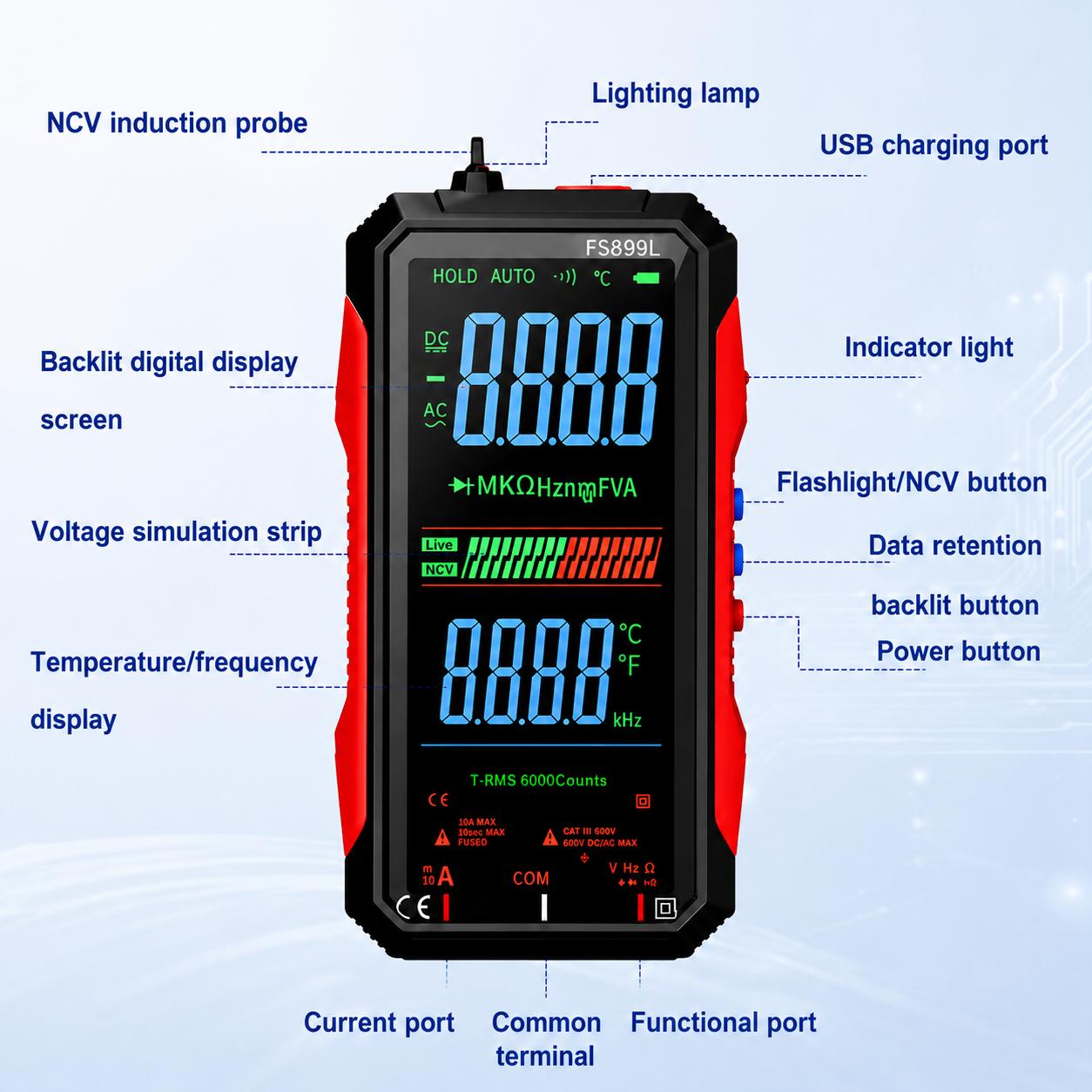 Fully Automatic True RMS (TRMS) 6000 Count Digital Voltmeter - A reliable voltage tester suitable for home, automotive, and industrial applications; a professional electrical tool.
