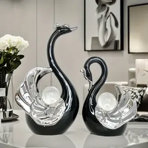 1PC  Elegant Crystal Ball Swan Ceramic Decoration Creative Home Living Room Entrance TV Cabinet Ornament High-end Luxury Decor