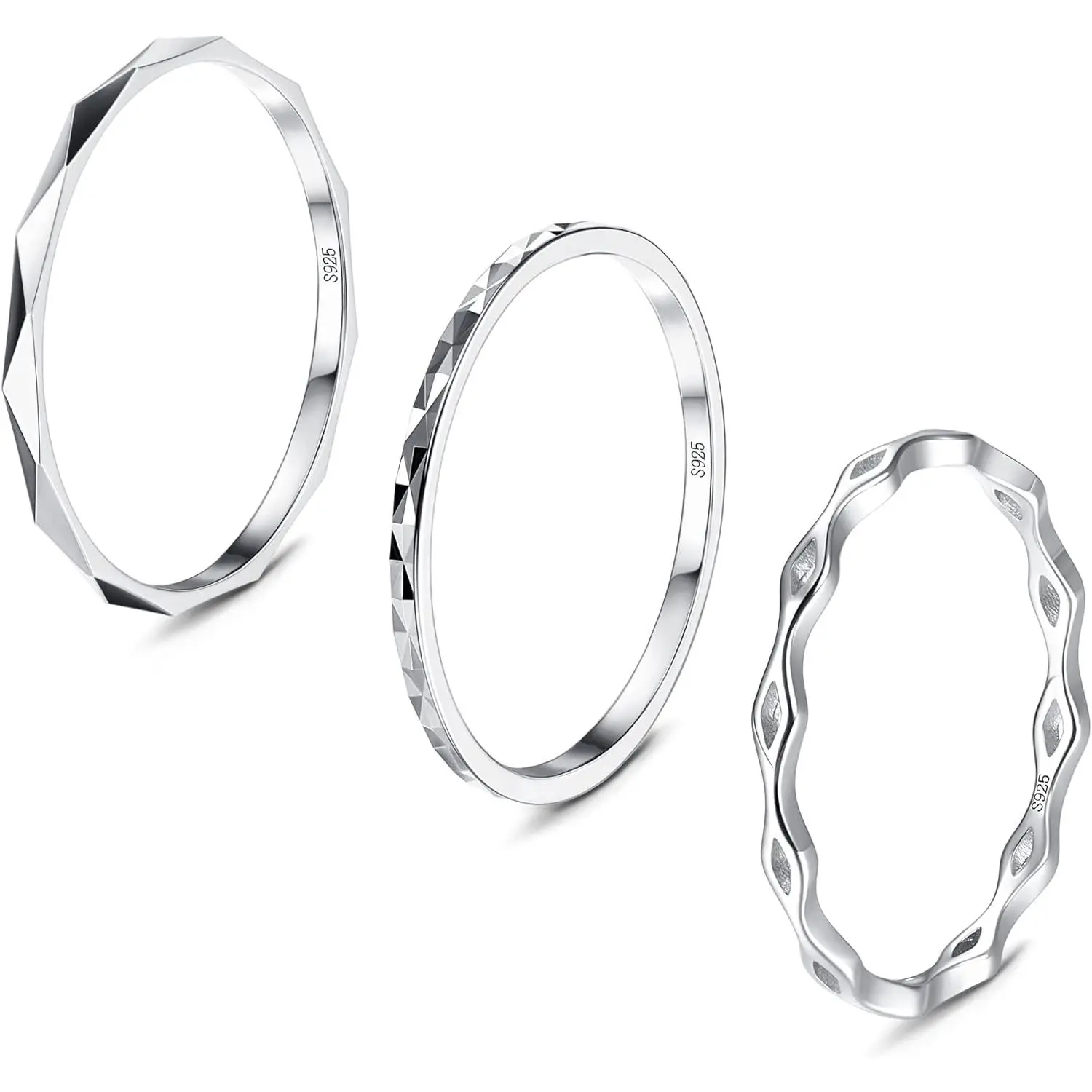 MILACOLATO 3count Rings for Women Men Plain Band Knuckle Stacking Thumb Rings Wave Stackable Ring Set Comfort Fit Size 5 to 10, Wedding Ring Stack, Unisex