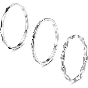 MILACOLATO 3count Rings for Women Men Plain Band Knuckle Stacking Thumb Rings Wave Stackable Ring Set Comfort Fit Size 5 to 10