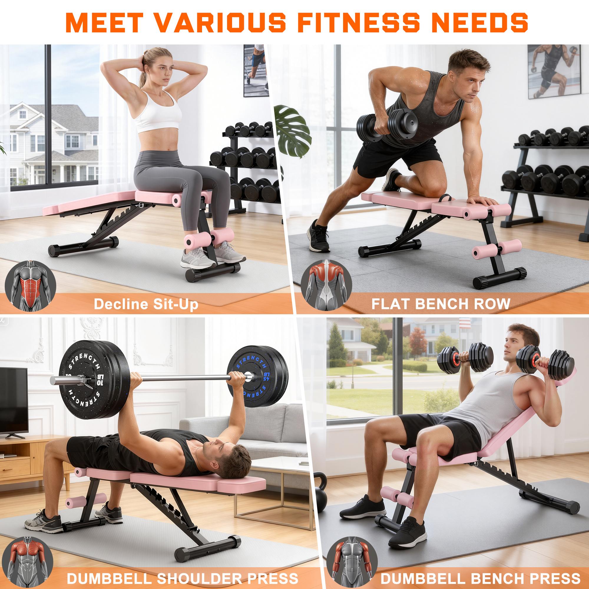 Bearbro 9 Positions Adjustable Weight Bench Foldable Workout Bench Olympic Weight Bench for Home Gym Full Body Strength Training Support up to 800lbs Sturdy Steel Construction with 1.8 Inch Cushions，BlackFriday