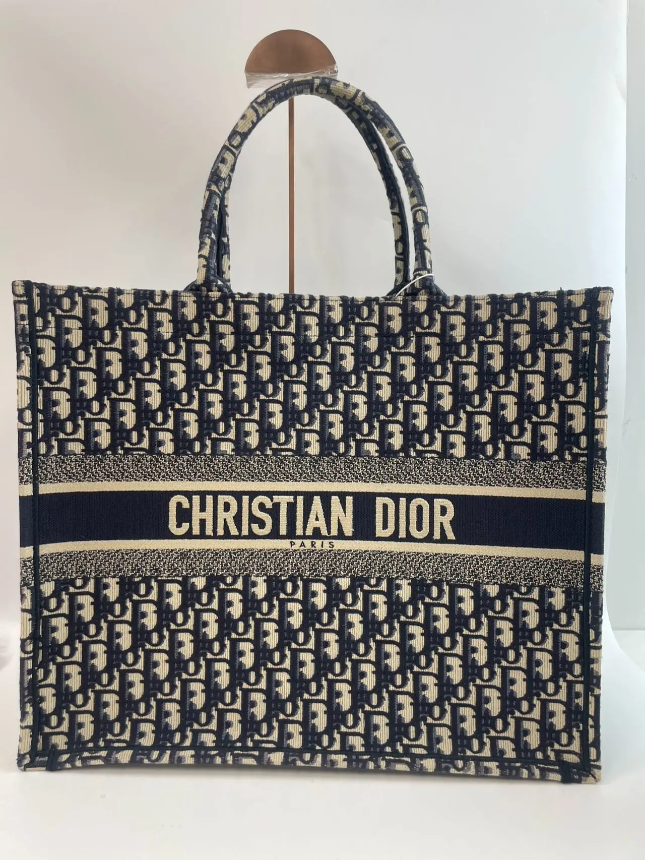 Pre-owned Dior Embroidered Canvas Tote bags Large Book Tote Blue Oblique Tote Bag(BF 12Z)