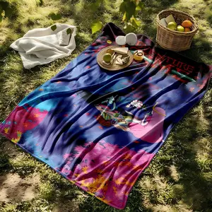 1 piece Adventure Time Marceline and Princess Autumn Picnic Scene themed flannel blanket - Modern-style flannel blanket, suitable for sofas and beds, all-season use, super soft and comfortable, digital printing, 100% polyester material, machine