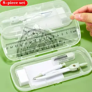 8-Piece Geometry Set for Students, Transparent Ruler, Measuring Ruler & Protractor, Multifunctional Stationery Tools, Ideal for Exams and Drawing