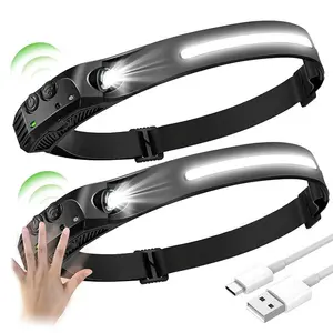 Headlamp Rechargeable 2PCS, 230° Wide Beam Head Lamp LED with Motion Sensor for Adults - Camping Accessories Gear, Waterproof Head Light Flashlight for Hiking, Running, Repairing, Fishing, Cycling