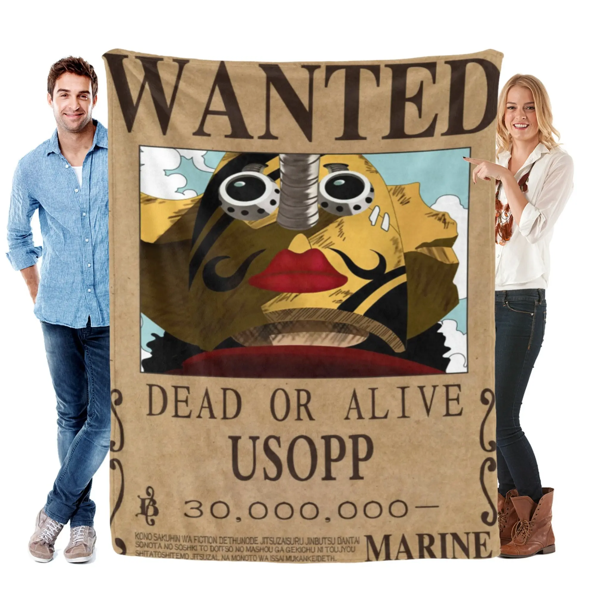 [SummerVibes] TOEI ANIMATION One Piece Usopp Wanted Poster Soft Flannel Blanket, Vibrant 2D Anime Print for Home, Office Nap & Bedroom Decor