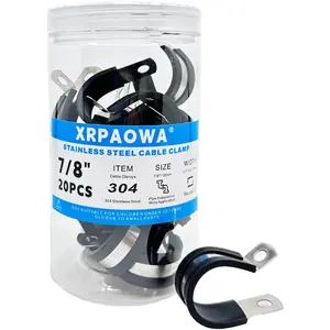 7/8 Inch Stainless Steel Cable Clamps 20 Pcs Rubber Cushioned Insulated Pipe Clamp Tube Holder for Tube Pipe Lines Wire Cord Installation (7/8" 22mm)