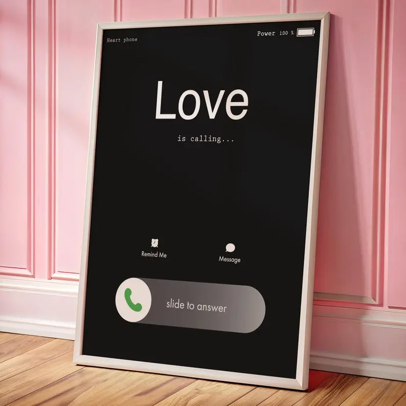 Love Is Calling Wall Art, Minimalist Black Motivational Poster,  Modern Home Decor,  Printable Romantic Art