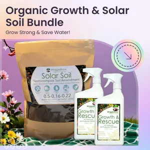 WriggleBrew Organic Growth & Rescue Fertilizer Bundle - 2 Quarts & 5 lbs Solar Soil Vermicompost - Save Water Boost Plant Health Perfect Gift for Garden Lovers
