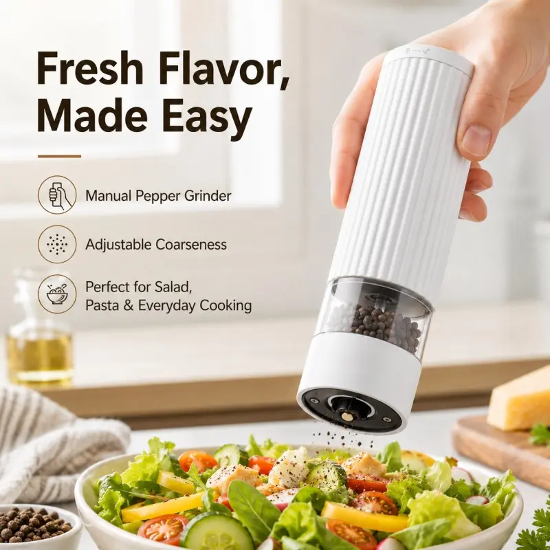 Manual Pepper Grinder, Adjustable Coarseness Spice Mill for Kitchen Cooking