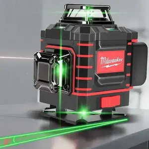 Milwaukee 360° Green Beam Cross-Line Laser Level  Self-Leveling Horizontal & Vertical, Rechargeable Battery, Range Finder for Construction & DIY Projects