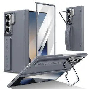 For Samsung Galaxy Z Fold 7 6 5 4 3 5G Bracket Phone Case With Hinge Screen Protect Film Silicone Grip Shockproof Protect Cover