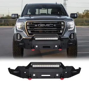 TIOYAR Steel Front Bumper Black Texture for 2019-2022 GMC Sierra 1500 (2019 not fit Limited & 2022 only fit Limited) with Winch Plate LED Lights 2 x D-Rings Off-Road Performance
