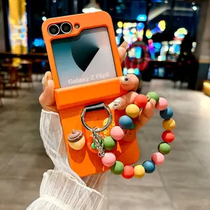 Peach Design PC Phone Case, Protective, Compatible with Samsung Galaxy Zflip7/6/5/zflip3/4, Stylish Three-Part Cover with Bracelet Included, Hand Rope