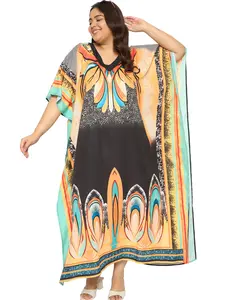 Gypsie Blu Women Plus Size Caftan Dress Polyester Evening Maxi Gown Dresses Kimono Sleeve for Summer Kaftan (Plants)