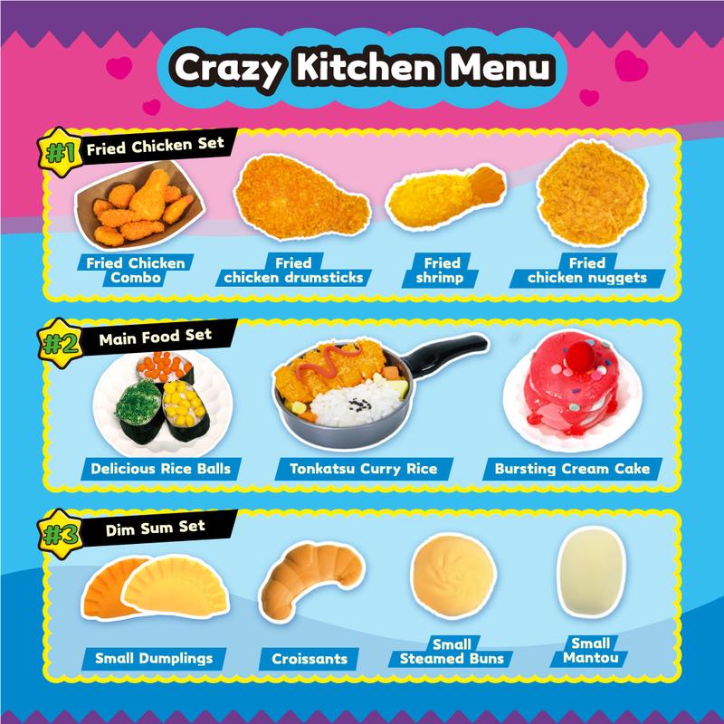 DIY Slime Food Kitchen Set, Realistic Pretend Cooking Playset w/ Sushi Rice Balls & Fried Chicken (Do Not Eat)