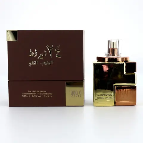 Lattafa 24 Carat Pure Gold Arabian Fragrance Spray - 3.4oz Unisex Wear EDP Spray Bottle, Unisex Fragrance for Beauty & Personal Care, Use as Directed
