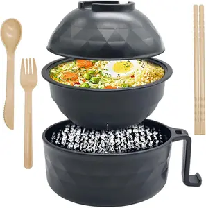 33oz Microwave Ramen Cooker Set with Chopsticks, Instant Noodles Bowl for College Dorm, BPA-Free Polypropylene & Bamboo Fiber, Dishwasher-Safe, Black, Multipurpose Design, Ideal for Noodles & Soups