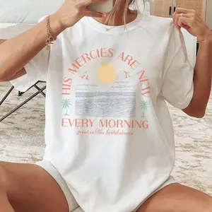 Comfort Colors His Mercies Are New Christian T-Shirt, Cute Boho Christian Apparel, Faith Based Summer Beach Tee, Trendy Religious Graphic Shirt, Inspirational Christian Teen Gift, Scripture Faith Clothing for Women & Men