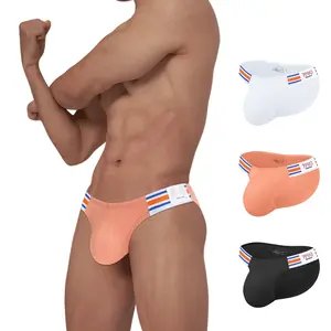 Men's Briefs High Fork Triangle Pants Cotton Fabric Bikini Striped Elastic Band Underwear