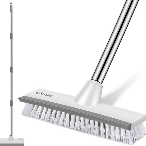 51-Inch Metal Adjustable Handle Floor Scrub Brush - 2 in 1 Stiff Bristle Scrape Brush, Household Multipurpose Cleaning Tool for Shower, Tile Surfaces