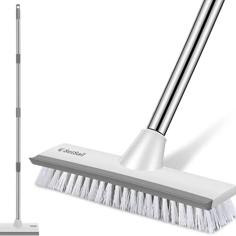 51-Inch Metal Adjustable Handle Floor Scrub Brush - 2 in 1 Stiff Bristle Scrape Brush, Household Multipurpose Cleaning Tool for Shower, Tile Surfaces
