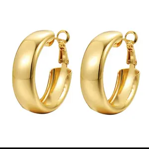 Gold-Tone Wide Hoops Earrings Big to Small Size Gradation Earcuff with Size Reference Tool for Accurate Sizing