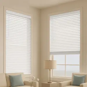 VEVOR Faux Wood Blinds, 2 Slat, 34.5 Wx 60 H, Cordless Window Blinds and Shades with Decorative Board, Easy to Clean and Simple Light Adjustment, for Room Darkening, Home Interior Windows, White