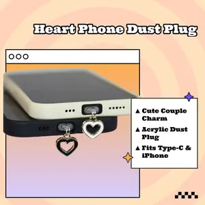 Black & White Heart & Flower Phone Dust Plug – Cute Couple Phone Charm, 2D Acrylic Anti-Dust Plug, Trending Decoration for Type-C & iPhone Devices