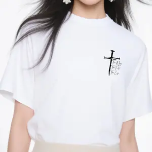 women's T-shirt Cross With Text Solid color printed short sleeved women's top White, black, khaki Fashion daily women's clothing