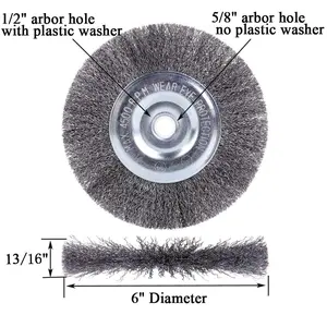 6 inch Wire Wheel for Bench Grinder,Coarse Crimped Wire 0.012-Inch with 1/2'' and 5/8'' Arbor Hole,2PCS