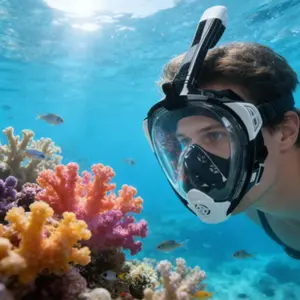 Full Face Snorkel Mask, Anti-Fog Silicone, Safe Breathing System, Dry Top Design, Adult Snorkeling Gear, Ideal for Scuba Diving & Swimming