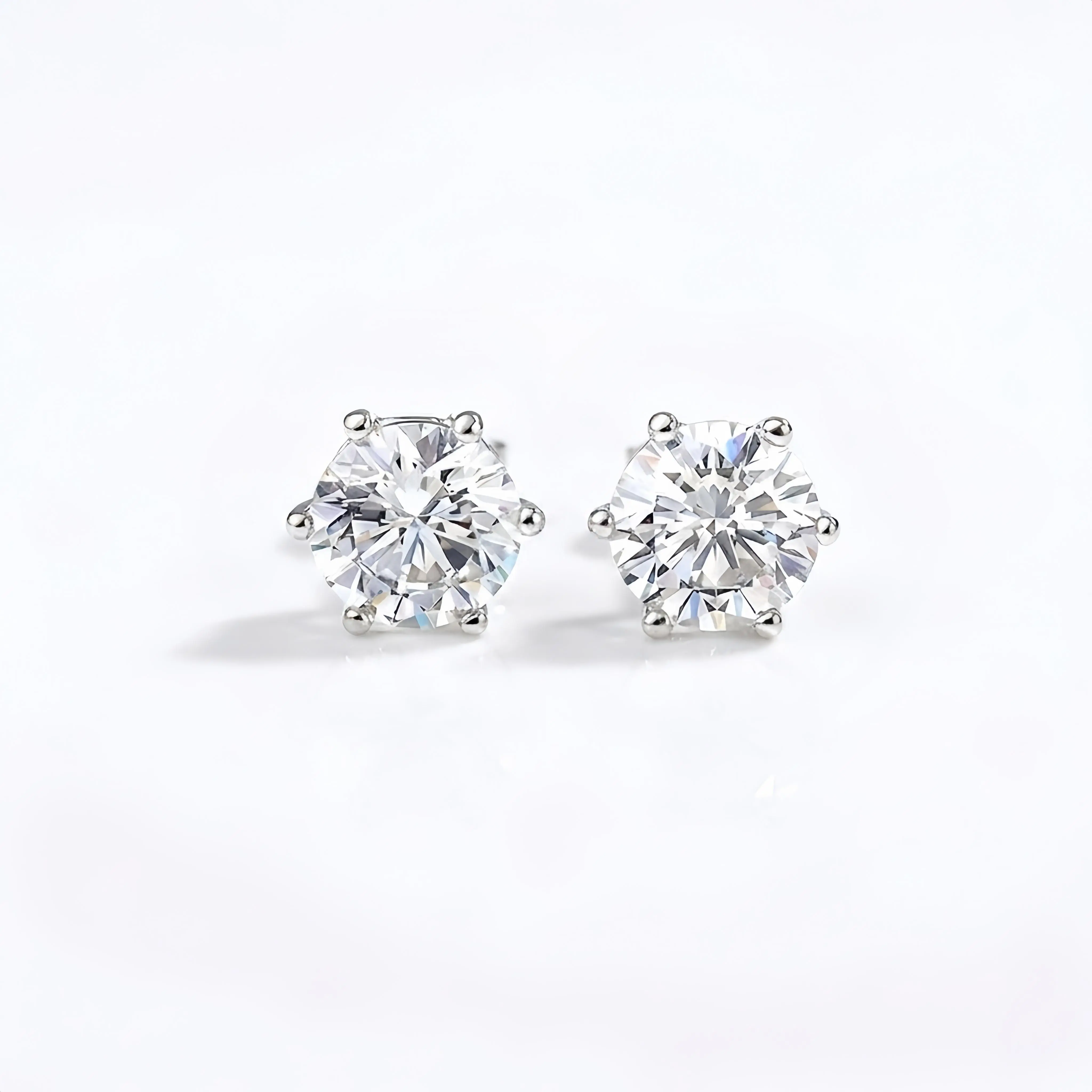 Lab-grown diamond 14001, 0.5 ct × 2, VS1 - D, classic clarity, 6-prong round lab-grown diamond stud earrings, S925 sterling silver