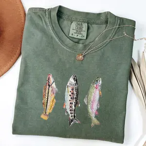 Abstract Colorful Trout Sweatshirt River Fish Species Outfit Fly Fishing Gift Boho Comfort Colors Unisex Shirt Menswear Soft Fabric Hoodie Prints Tops