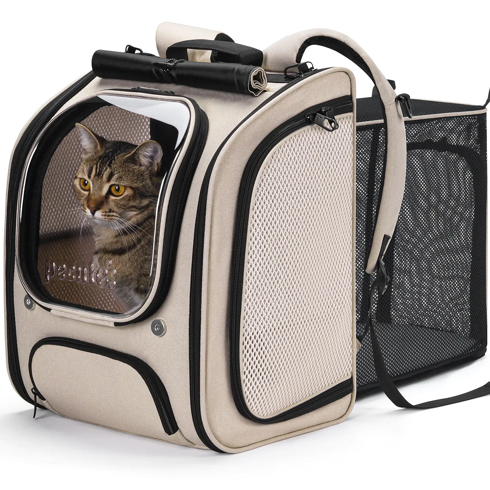 Pecute Cat Carrier Backpack ,Cat Bubble,Expandable,Sunshade Curtain,Transparent Window,Safety Rope,Sturdy,Large Mesh on Both Sides for Breathability,for Outdoor